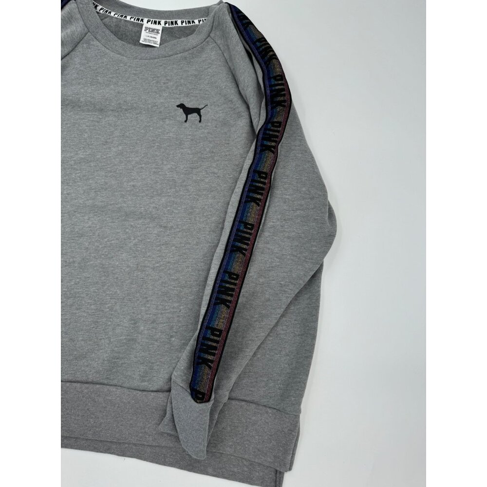 Victorias Secret Pink Grey Crewneck Sweatshirt With Dog Logo & Shoulder Stripe D - Picture 4 of 9